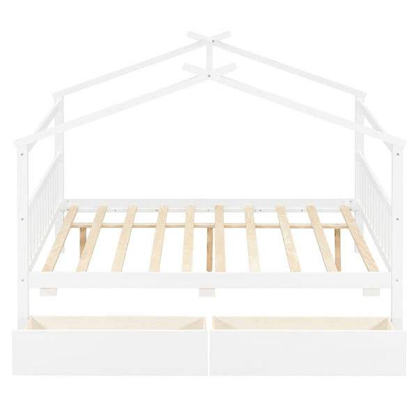 English Elm Twin House Bed Solid Pine Kids Cottage Frame with Storage Drawers Imaginative Room N708P309247K