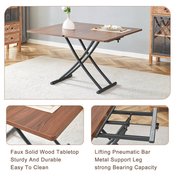 English Elm Modern Adjustable Lift Table Walnut Grain Mdf Top Slim Metal Legs Home Office Use Black + Dark Walnut W1151P303874