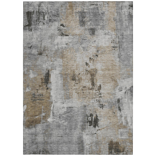 Homeroots 3' Beige And Brown Abstract Washable Indoor Outdoor Area Rug - Stylish, Durable, And Versatile Decor 3' X 5' Polyester 596866