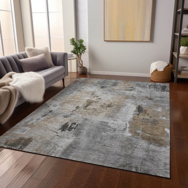 Homeroots 3' Beige And Brown Abstract Washable Indoor Outdoor Area Rug - Stylish, Durable, And Versatile Decor 3' X 5' Polyester 596866