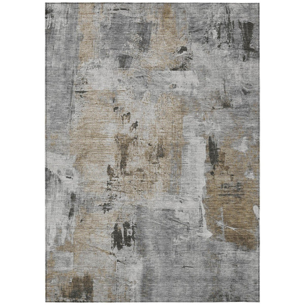 HomeRoots 5' Modern Abstract Gray Ivory Brown Washable Area Rug for Indoor and Outdoor High-Traffic Spaces 5' X 8' 596867