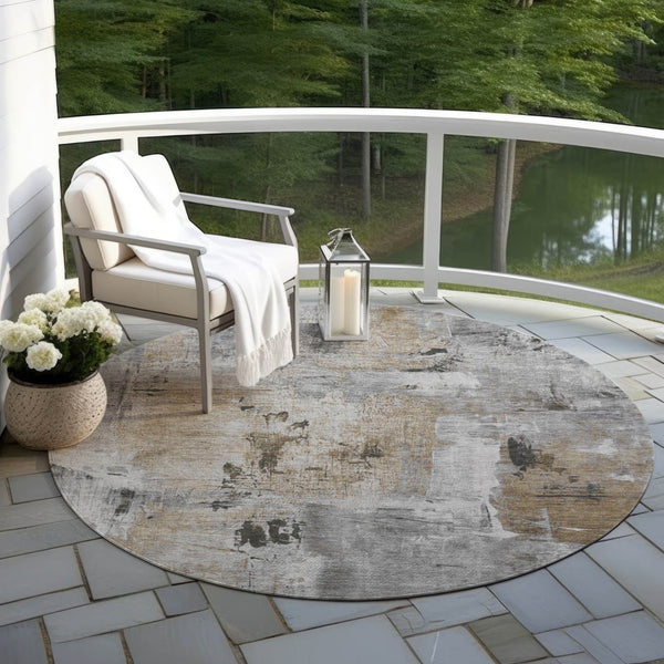 Homeroots 3' Beige And Brown Abstract Washable Indoor Outdoor Area Rug - Stylish, Durable, And Versatile Decor 8' Round Polyester 596868