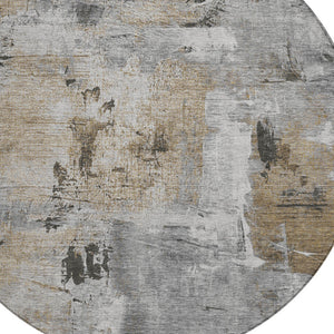 Homeroots 3' Beige And Brown Abstract Washable Indoor Outdoor Area Rug - Stylish, Durable, And Versatile Decor 8' Round Polyester 596868