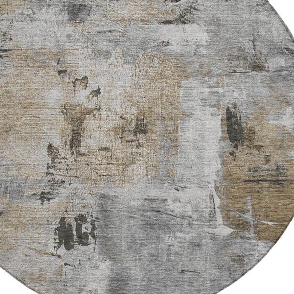 Homeroots 3' Beige And Brown Abstract Washable Indoor Outdoor Area Rug - Stylish, Durable, And Versatile Decor 8' Round Polyester 596868