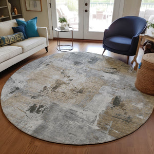 Homeroots 3' Beige And Brown Abstract Washable Indoor Outdoor Area Rug - Stylish, Durable, And Versatile Decor 8' Round Polyester 596868