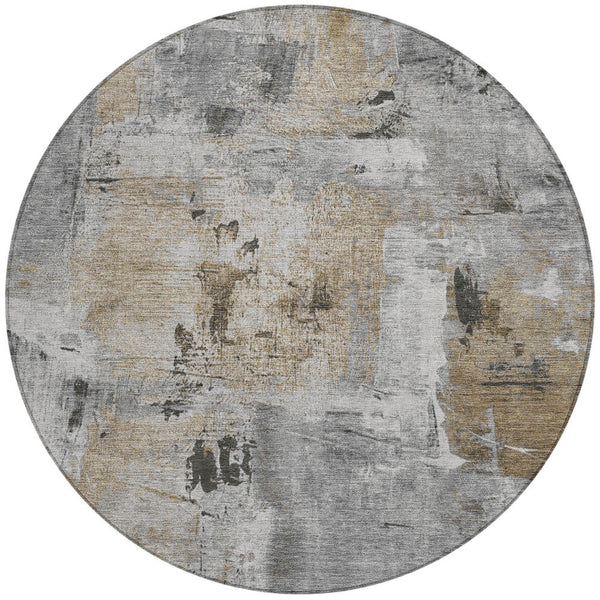 Homeroots 3' Beige And Brown Abstract Washable Indoor Outdoor Area Rug - Stylish, Durable, And Versatile Decor 8' Round Polyester 596868