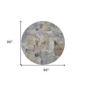 Homeroots 3' Beige And Brown Abstract Washable Indoor Outdoor Area Rug - Stylish, Durable, And Versatile Decor 8' Round Polyester 596868