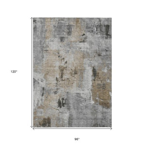 Homeroots 3' Beige And Brown Abstract Washable Indoor Outdoor Area Rug - Stylish, Durable, And Versatile Decor 8' X 10' Polyester 596869