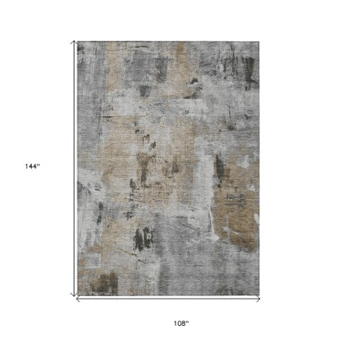 Homeroots 3' Beige And Brown Abstract Washable Indoor Outdoor Area Rug - Stylish, Durable, And Versatile Decor 9' X 12' Polyester 596870