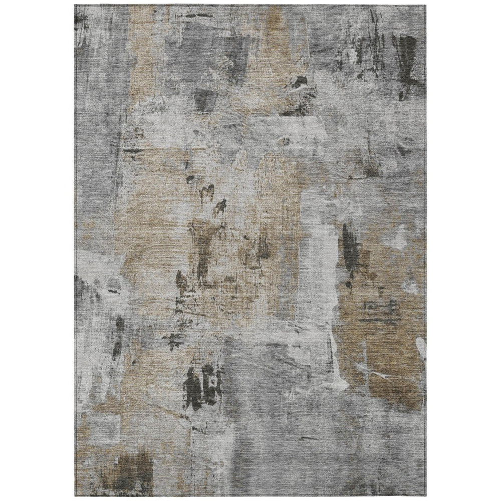 HomeRoots 9' X 12' Modern Gray Ivory Brown Abstract Washable Rug – Durable, Stylish for Indoor & Outdoor Use 596870