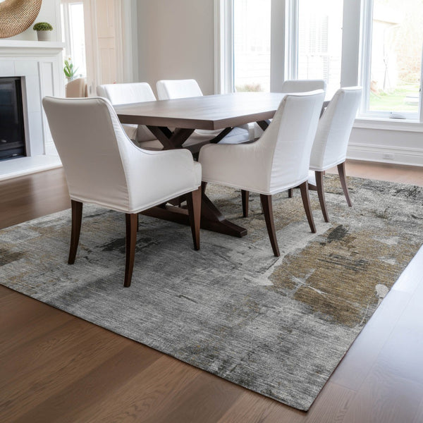 Homeroots 3' Beige And Brown Abstract Washable Indoor Outdoor Area Rug - Stylish, Durable, And Versatile Decor 9' X 12' Polyester 596870