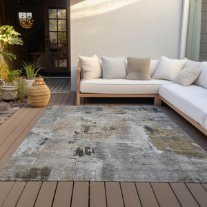 Homeroots 3' Beige And Brown Abstract Washable Indoor Outdoor Area Rug - Stylish, Durable, And Versatile Decor 10' X 14' Polyester 596871