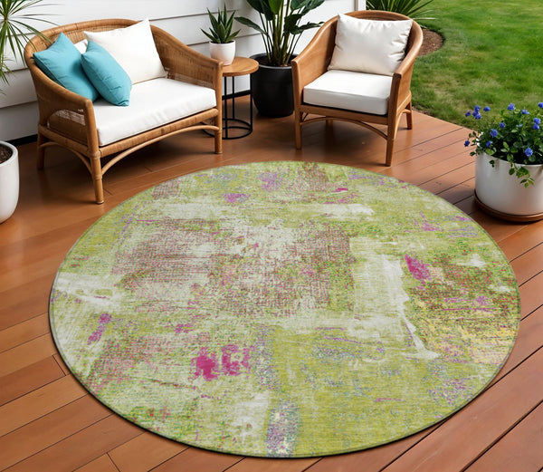 Homeroots 3' Beige And Brown Abstract Washable Indoor Outdoor Area Rug - Stylish, Durable, And Versatile Decor 8' Round Polyester 596874