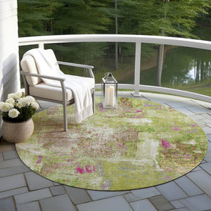 Homeroots 3' Beige And Brown Abstract Washable Indoor Outdoor Area Rug - Stylish, Durable, And Versatile Decor 8' Round Polyester 596874
