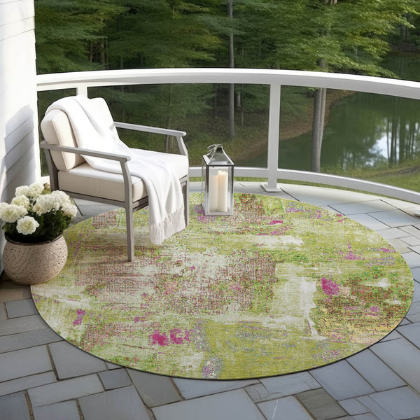 Homeroots 3' Beige And Brown Abstract Washable Indoor Outdoor Area Rug - Stylish, Durable, And Versatile Decor 8' Round Polyester 596874