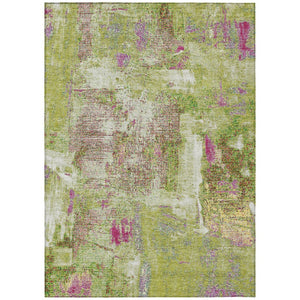 HomeRoots 5' Modern Abstract Area Rug in Vibrant Lime Green, Ivory & Pink – Washable, Indoor/Outdoor Use 8' X 10' 596875