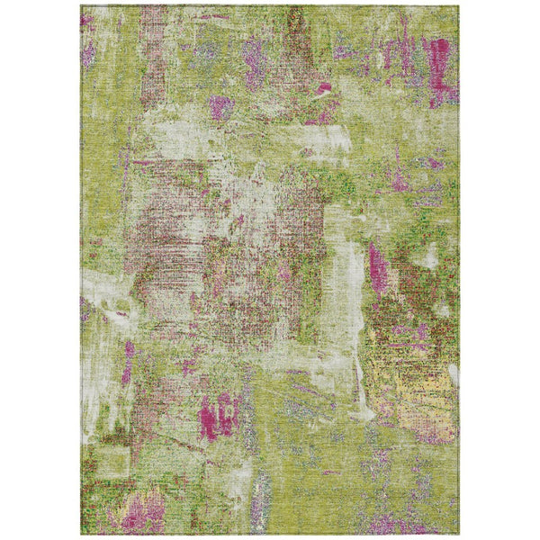 HomeRoots 5' Modern Abstract Area Rug in Vibrant Lime Green, Ivory & Pink – Washable, Indoor/Outdoor Use 10' X 14' 596877