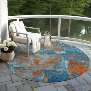 Homeroots 3' Beige And Brown Abstract Washable Indoor Outdoor Area Rug - Stylish, Durable, And Versatile Decor 8' Round Polyester 596880