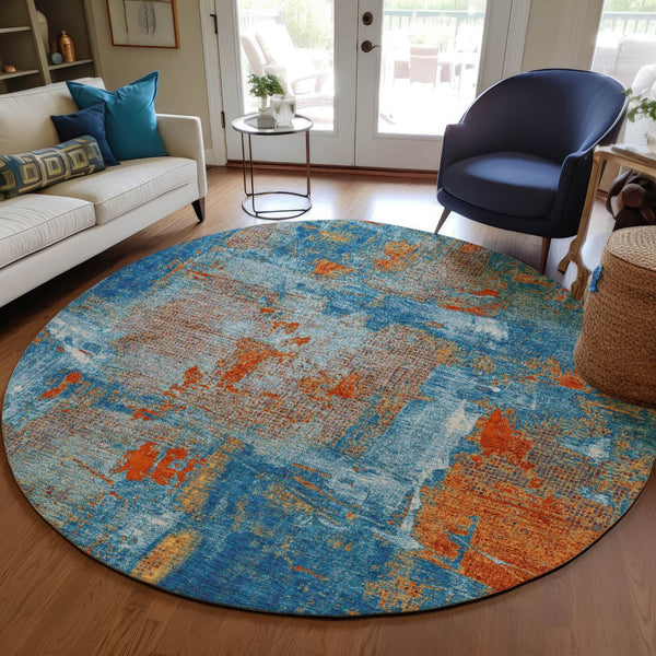 Homeroots 3' Beige And Brown Abstract Washable Indoor Outdoor Area Rug - Stylish, Durable, And Versatile Decor 8' Round Polyester 596880