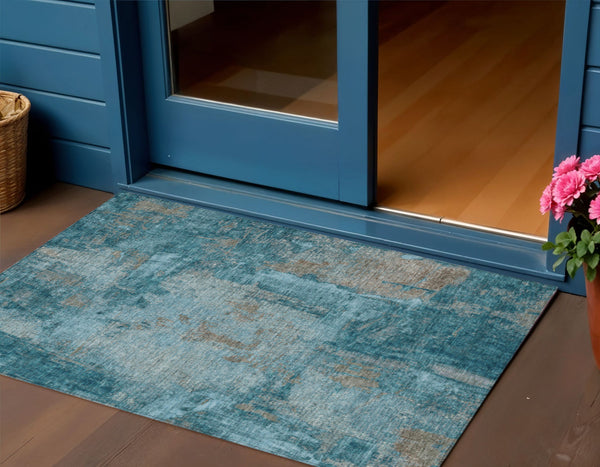 Homeroots 3' Beige And Brown Abstract Washable Indoor Outdoor Area Rug - Stylish, Durable, And Versatile Decor 3' X 5' Polyester 596890