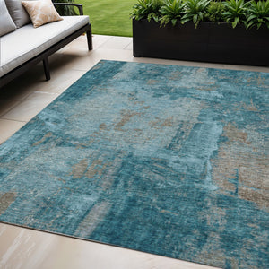 Homeroots 3' Beige And Brown Abstract Washable Indoor Outdoor Area Rug - Stylish, Durable, And Versatile Decor 5' X 8' Polyester 596891