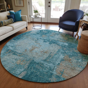 Homeroots 3' Beige And Brown Abstract Washable Indoor Outdoor Area Rug - Stylish, Durable, And Versatile Decor 8' Round Polyester 596892