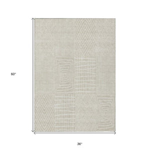 Homeroots 3' Beige And Ivory Geometric Washable Area Rug - Versatile Indoor Outdoor Design For Any Space 3' X 5' Polyester 596896