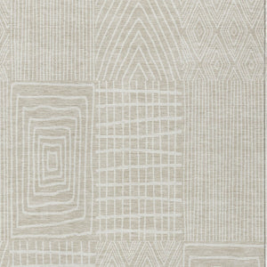 Homeroots 3' Beige And Ivory Geometric Washable Area Rug - Versatile Indoor Outdoor Design For Any Space 5' X 8' Polyester 596897