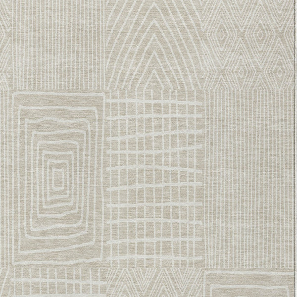 Homeroots 3' Beige And Ivory Geometric Washable Area Rug - Versatile Indoor Outdoor Design For Any Space 5' X 8' Polyester 596897