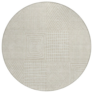 HomeRoots 5' Beige and Ivory Geometric Indoor Outdoor Area Rug – Stylish, Durable, Washable for Everyday Use 8' Round 596898