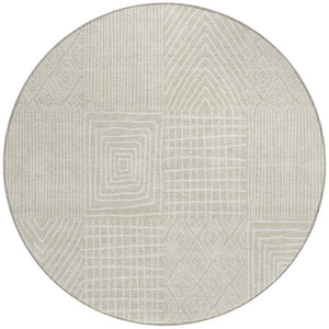 Homeroots 3' Beige And Ivory Geometric Washable Area Rug - Versatile Indoor Outdoor Design For Any Space 8' Round Polyester 596898
