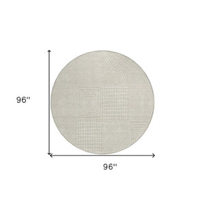 Homeroots 3' Beige And Ivory Geometric Washable Area Rug - Versatile Indoor Outdoor Design For Any Space 8' Round Polyester 596898