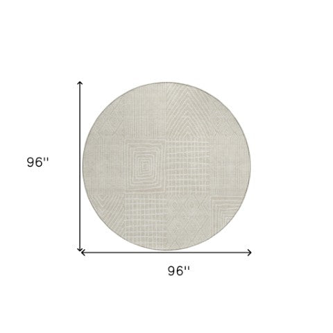 Homeroots 3' Beige And Ivory Geometric Washable Area Rug - Versatile Indoor Outdoor Design For Any Space 8' Round Polyester 596898
