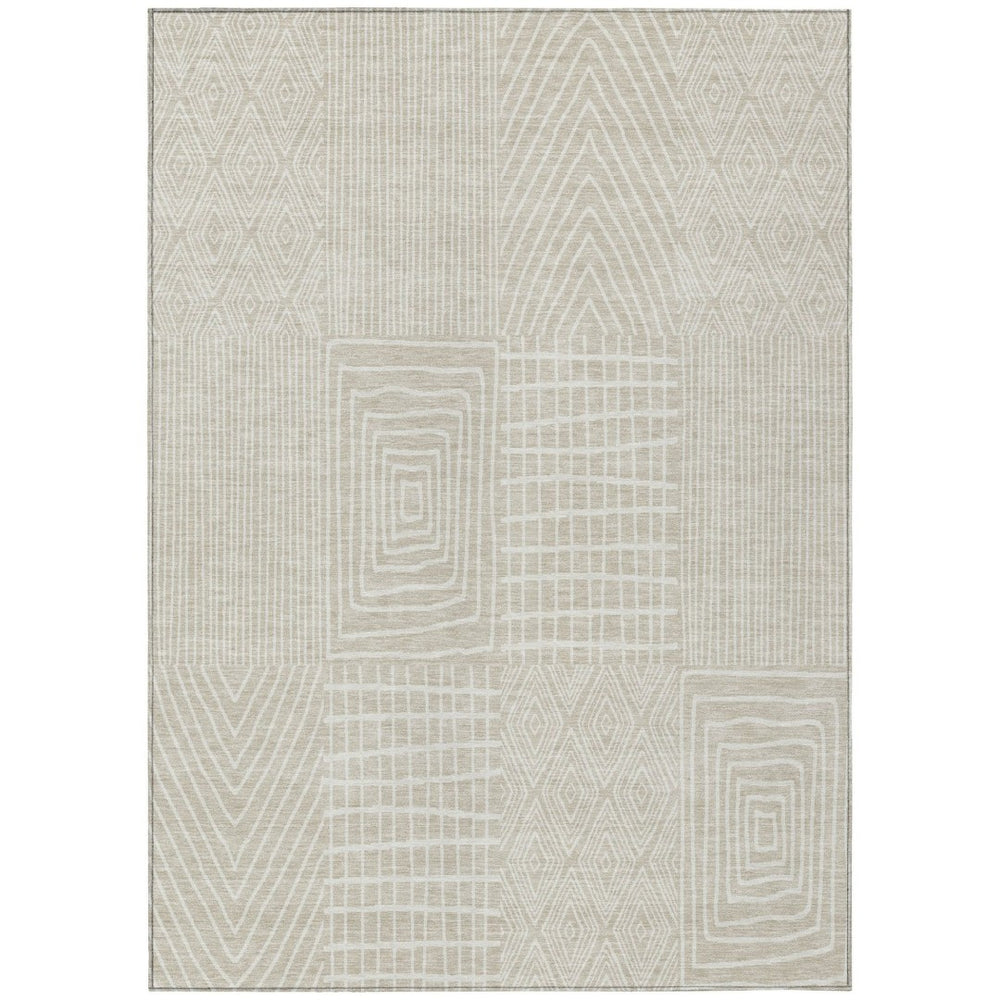 HomeRoots 5' Beige and Ivory Geometric Indoor Outdoor Area Rug – Stylish, Durable, Washable for Everyday Use 8' X 10' 596899