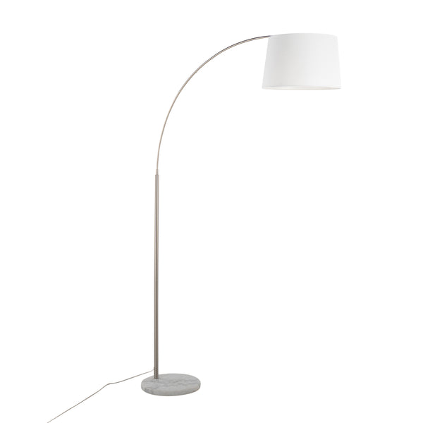 English Elm March Floor Lamp: Elegant Arc Design With White Linen Shade & Marble Base For Modern Interiors B202S01376