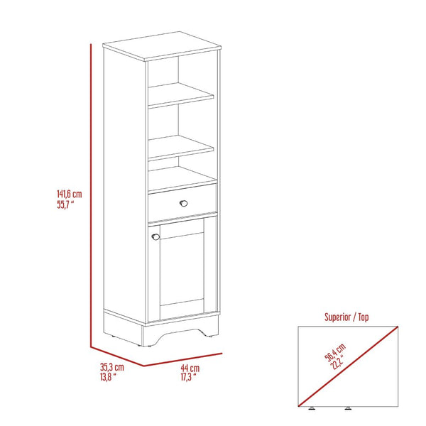 English Elm Linen compact storage cabinet with drawer and multiple shelves for bathroom or hallway organization Multicolor 55.11 L x 20.07 W x 5.51 H B097133112