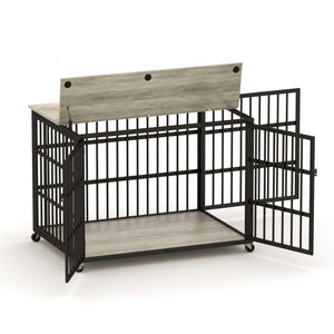 English Elm Furniture style dog crate with sturdy steel frame, particle board top for 150lb storage, fits dogs up to 70lb Grey W1162119832