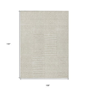Homeroots 3' Beige And Ivory Geometric Washable Area Rug - Versatile Indoor Outdoor Design For Any Space 9' X 12' Polyester 596900