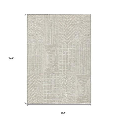 Homeroots 3' Beige And Ivory Geometric Washable Area Rug - Versatile Indoor Outdoor Design For Any Space 9' X 12' Polyester 596900