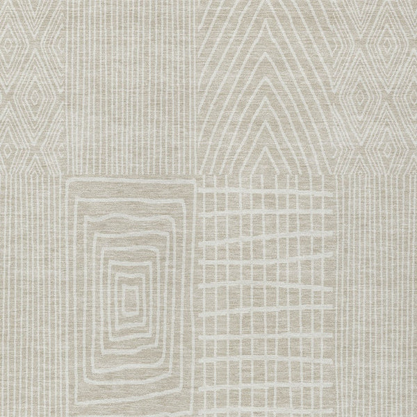 Homeroots 3' Beige And Ivory Geometric Washable Area Rug - Versatile Indoor Outdoor Design For Any Space 9' X 12' Polyester 596900