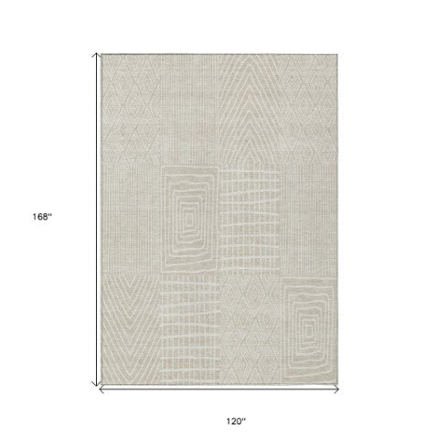 Homeroots 3' Beige And Ivory Geometric Washable Area Rug - Versatile Indoor Outdoor Design For Any Space 10' X 14' Polyester 596901
