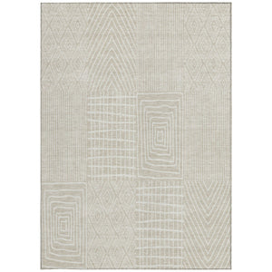 Homeroots 3' Beige And Ivory Geometric Washable Area Rug - Versatile Indoor Outdoor Design For Any Space 10' X 14' Polyester 596901