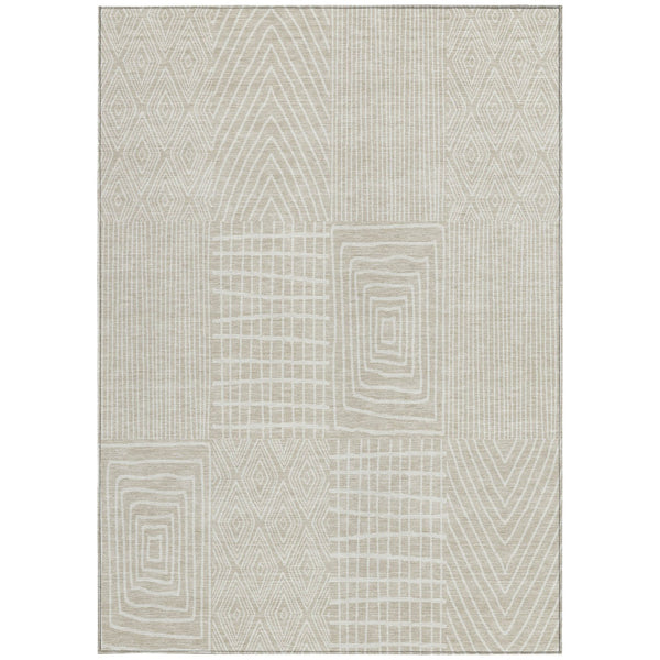 Homeroots 3' Beige And Ivory Geometric Washable Area Rug - Versatile Indoor Outdoor Design For Any Space 10' X 14' Polyester 596901