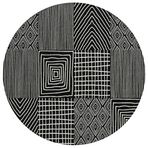 HomeRoots 5' Stylish Black and Ivory Geometric Washable Area Rug for Indoor and Outdoor Spaces, Durable Design 8' Round 596904