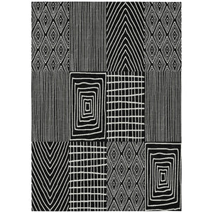 HomeRoots 5' Stylish Black and Ivory Geometric Washable Area Rug for Indoor and Outdoor Spaces, Durable Design 10' X 14' 596907