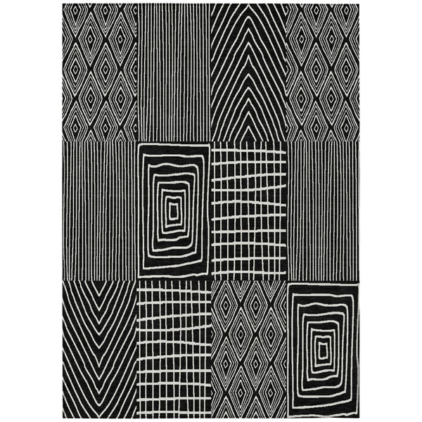 HomeRoots 5' Stylish Black and Ivory Geometric Washable Area Rug for Indoor and Outdoor Spaces, Durable Design 10' X 14' 596907