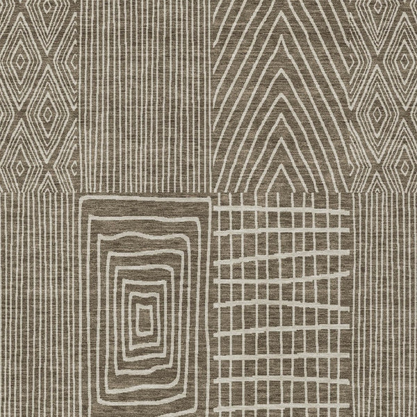 Homeroots 3' Beige And Ivory Geometric Washable Area Rug - Versatile Indoor Outdoor Design For Any Space 5' X 8' Polyester 596909