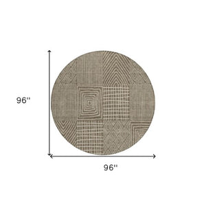 Homeroots 3' Beige And Ivory Geometric Washable Area Rug - Versatile Indoor Outdoor Design For Any Space 8' Round Polyester 596910