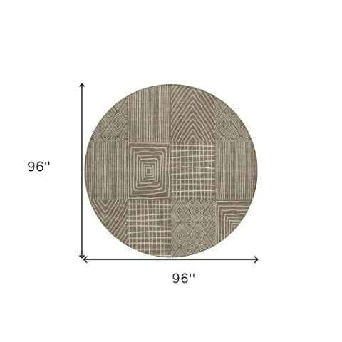 Homeroots 3' Beige And Ivory Geometric Washable Area Rug - Versatile Indoor Outdoor Design For Any Space 8' Round Polyester 596910
