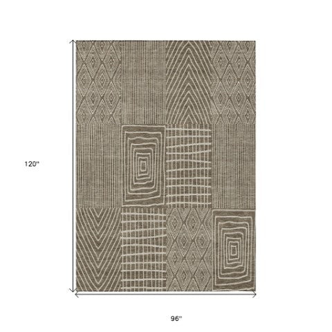 Homeroots 3' Beige And Ivory Geometric Washable Area Rug - Versatile Indoor Outdoor Design For Any Space 8' X 10' Polyester 596911